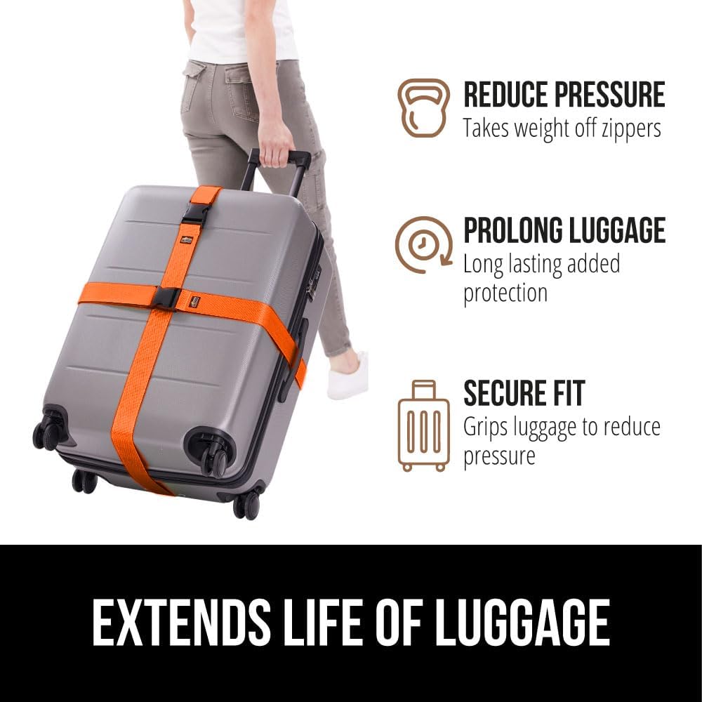GORILLA GRIP Heavy Duty Luggage Straps for Suitcase, 4 Pack, Orange