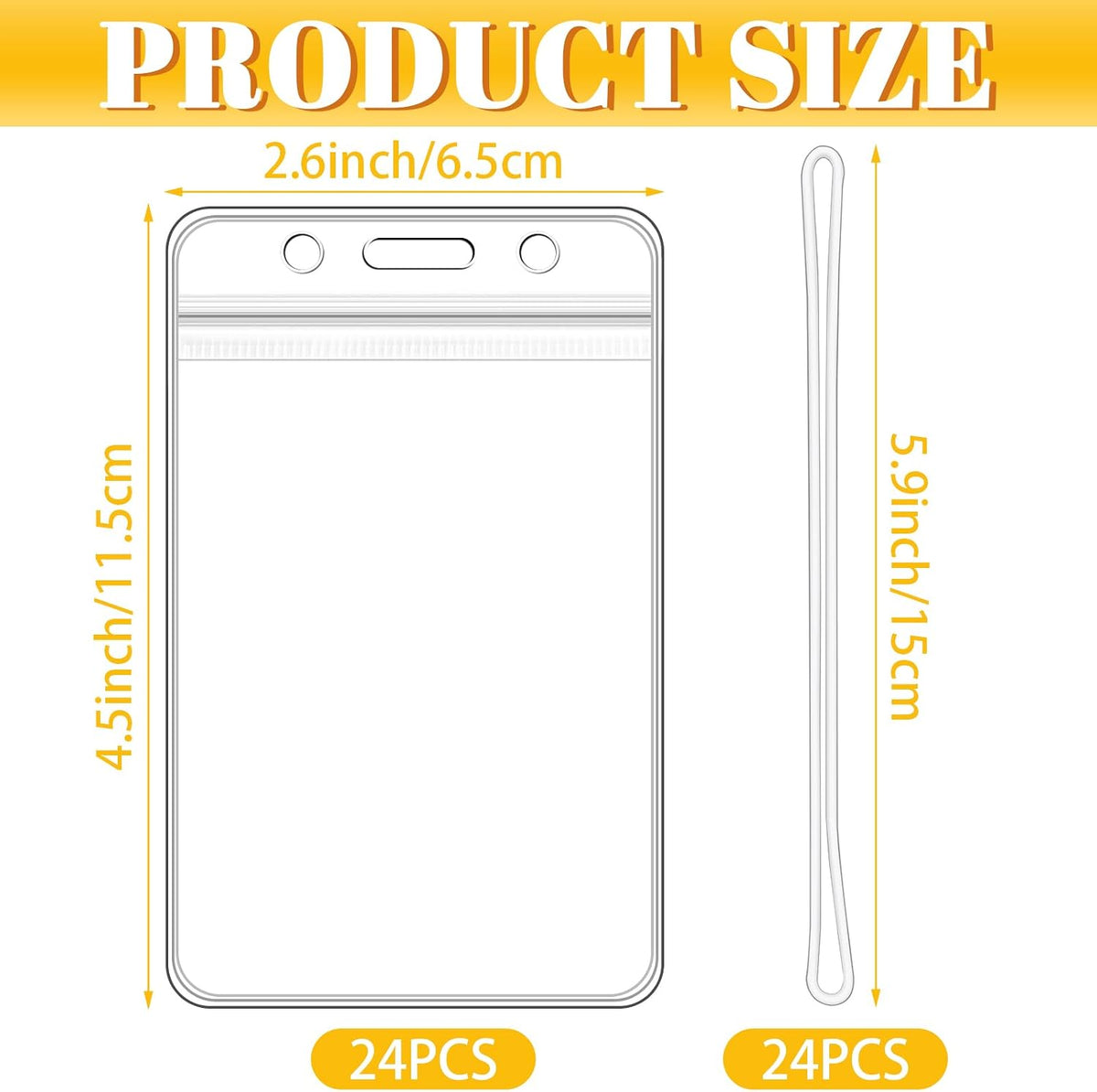 Plastic Luggage Tag Holders with Loops, Clear ID Badge Pouches, 24 Pack
