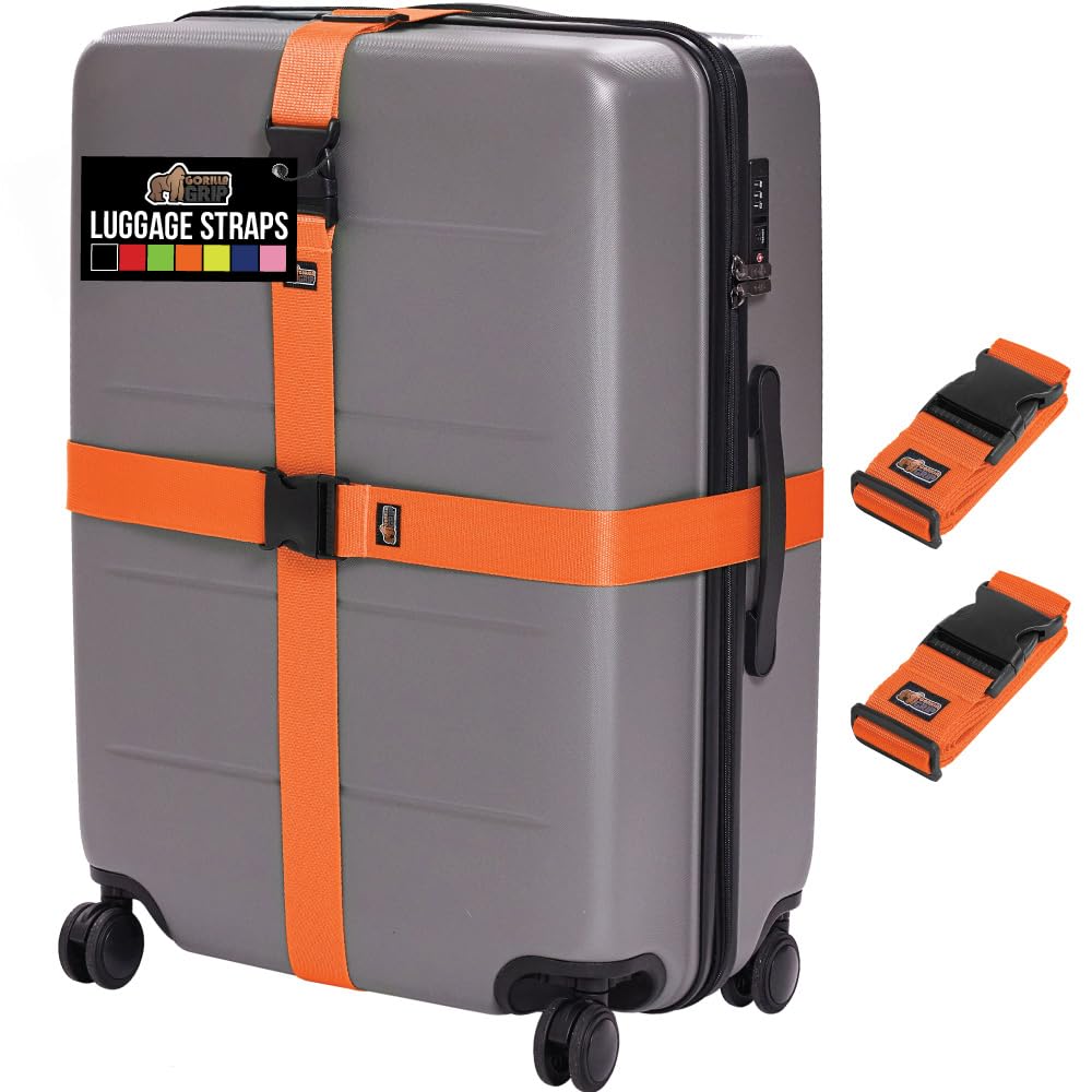 GORILLA GRIP Heavy Duty Luggage Straps for Suitcase, 4 Pack, Blue