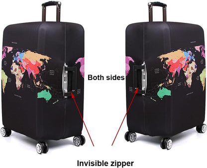 MosaiRudo Thicker Luggage Cover Elastic Suitcase Cover Protector Fits 18-32 Inch Suitcase Travel Accessories (World Map, M)