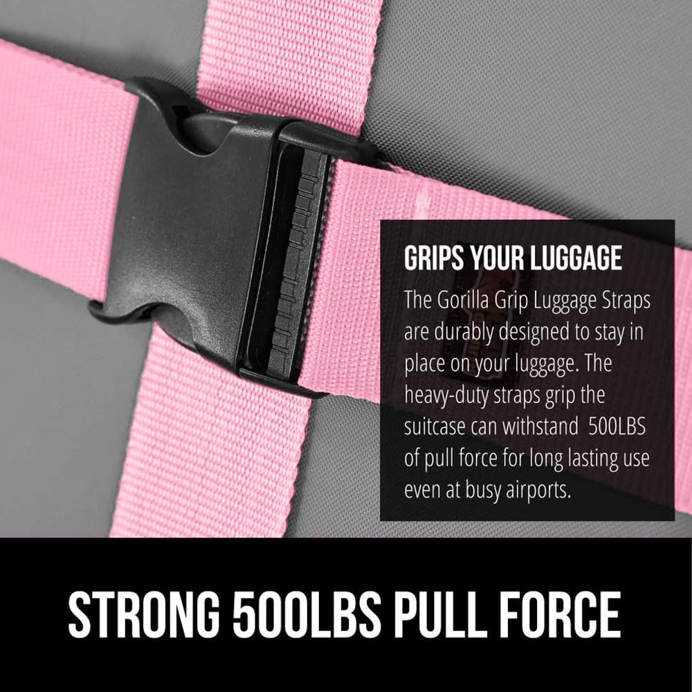 GORILLA GRIP Heavy Duty Luggage Straps for Suitcase, 4 Pack, Pink