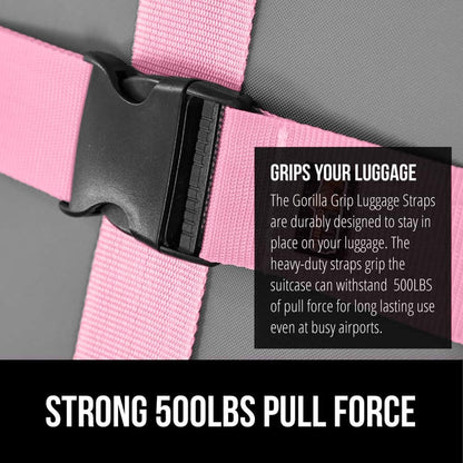 GORILLA GRIP Heavy Duty Luggage Straps for Suitcase, 4 Pack, Pink
