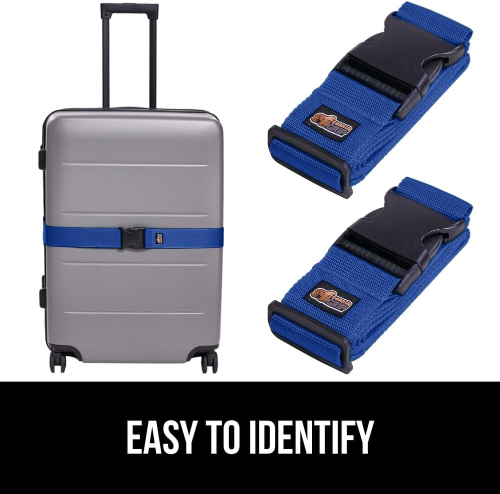 GORILLA GRIP Heavy Duty Luggage Straps for Suitcase, 4 Pack, Blue