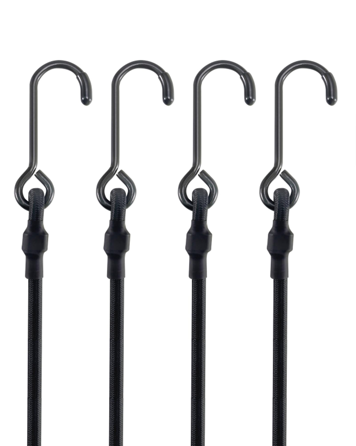 Lucky Straps 48" Black Adjustable Carabiner Bungee Cords with Hooks, 8 Pack