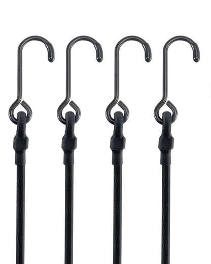 Lucky Straps 48" Black Adjustable Carabiner Bungee Cords with Hooks, 8 Pack