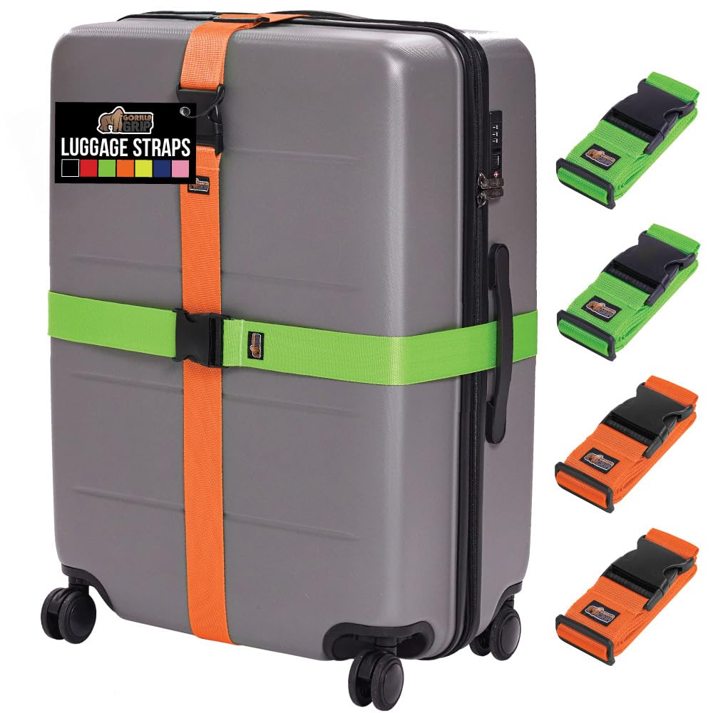 GORILLA GRIP Heavy Duty Luggage Straps for Suitcase, 4 Pack, Pink