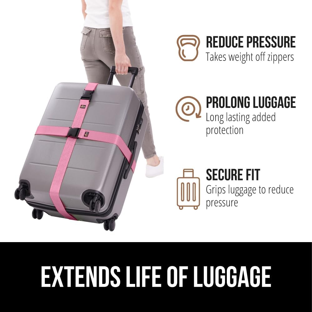 GORILLA GRIP Heavy Duty Luggage Straps for Suitcase, 4 Pack, Pink