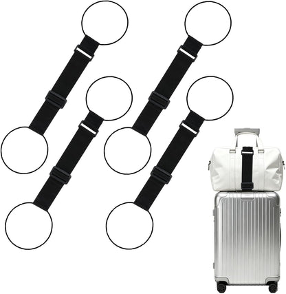 Luggage Connector Straps, Adjustable Elastic Durable Straps for Connecting Luggage Bags to Suitcases, Hands-Free Travel Essential (4PCS Black)