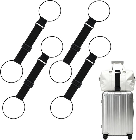 Luggage Connector Straps, Adjustable Elastic Durable Straps for Connecting Luggage Bags to Suitcases, Hands-Free Travel Essential (4PCS Black)