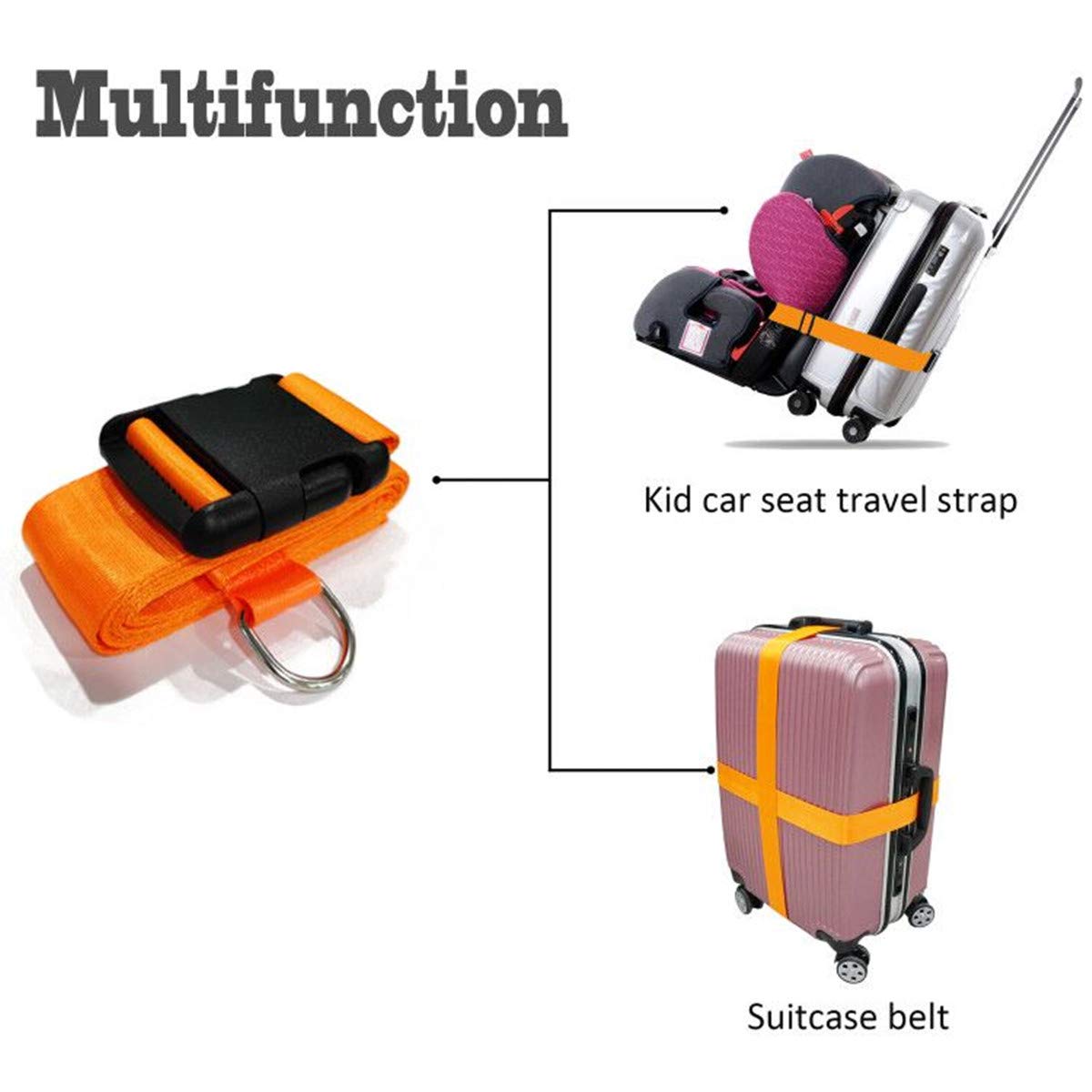 Car Seat Belt Strap to Suitcase, Convert Kid Car Seat and Carry-on Luggage to Airport Stroller Carrier,Safe Travel Solution for Transport (Orange)