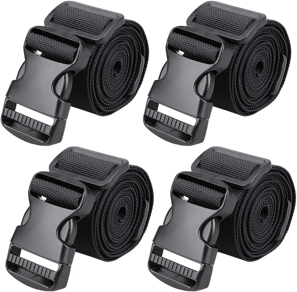 MAGARROW 2" Utility Luggage Straps with Buckle Adjustable, 4-Pack (Black, 2 in x 9.5 ft)