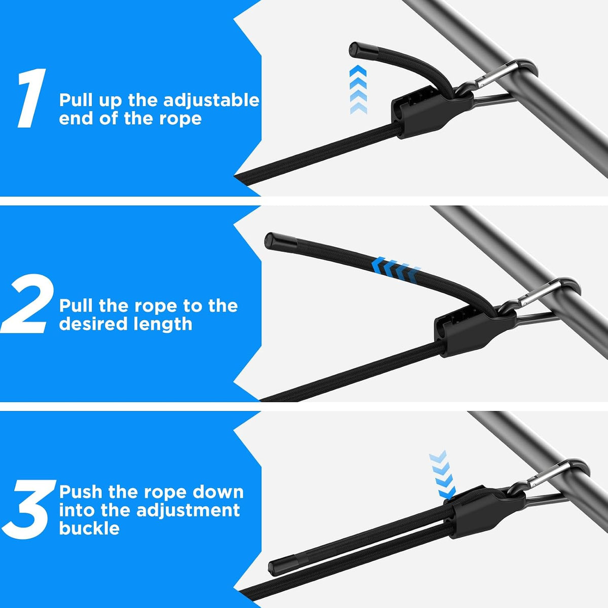 SDTC Tech 12 Inch Adjustable Bungee Cords with Carabiner Hooks