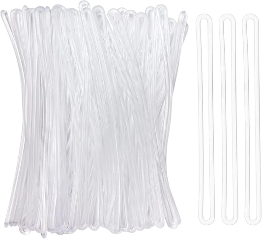 100 Pack Clear Plastic Luggage Straps, Worm Loops for Luggage Tags, Plastic Name Tag Loop for Identification Cards ID, 6 inch