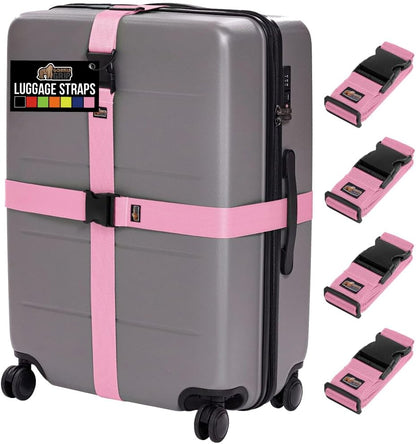 GORILLA GRIP Heavy Duty Luggage Straps for Suitcase, 4 Pack, Pink