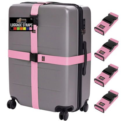 GORILLA GRIP Heavy Duty Luggage Straps for Suitcase, 4 Pack, Pink