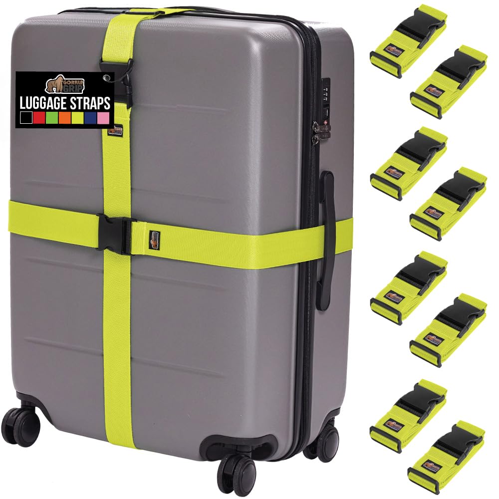 GORILLA GRIP Heavy Duty Luggage Straps for Suitcase, 4 Pack, Black