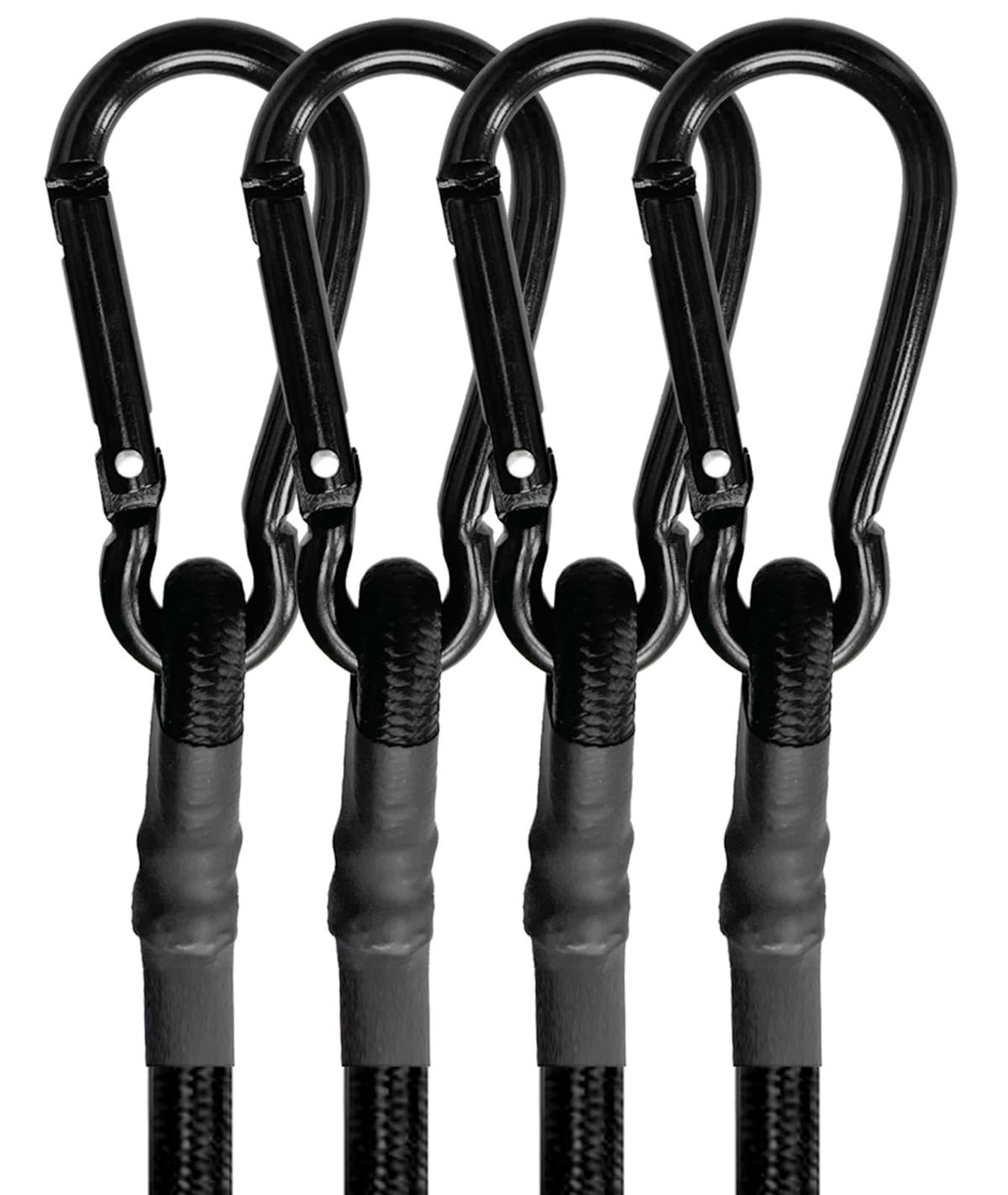 BEXSLE Bungee Cords with Carabiner Hooks Heavy Duty, Outdoor Black Bungee Straps, Strong Industrial Grade Elastic Bungee Rope for Securing Tarps, Luggage, Tents，Bikes, 12in + 24in + 48in，8pcs