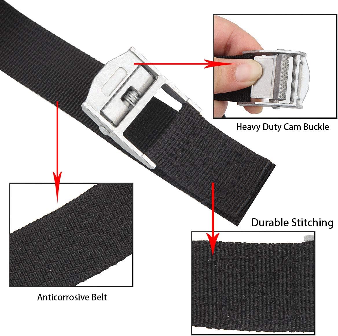 10 Pack Lashing Straps 16ft x 1" Tie Down Straps Cam Buckle Straps Heavy Duty Secure Straps up to 600 lbs for Kayak, Cargo, Luggage, Cinch, Canoe, Bicycles, Motorcycles, Truck