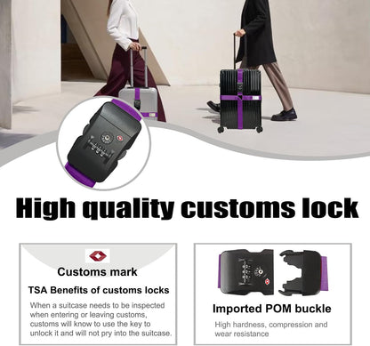 Luggage Straps TSA Approved with Lock,Suitcase Straps with Tags Purple1Pack