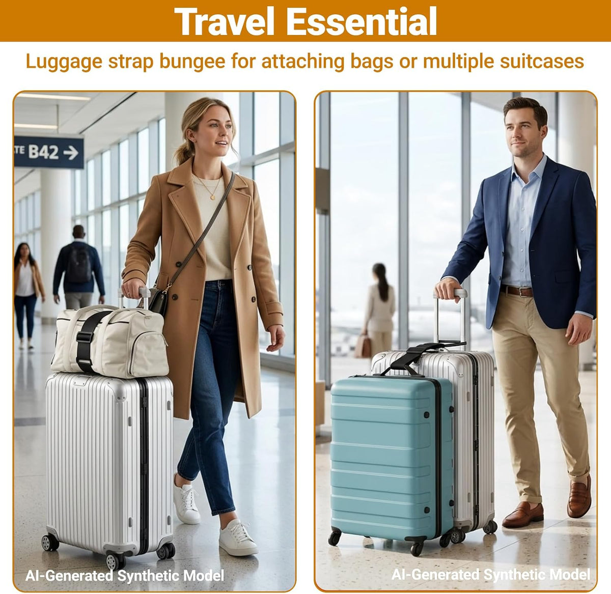 2 Pcs Luggage Connector Straps Bungee for Carry on Bag & Multiple Suitcases