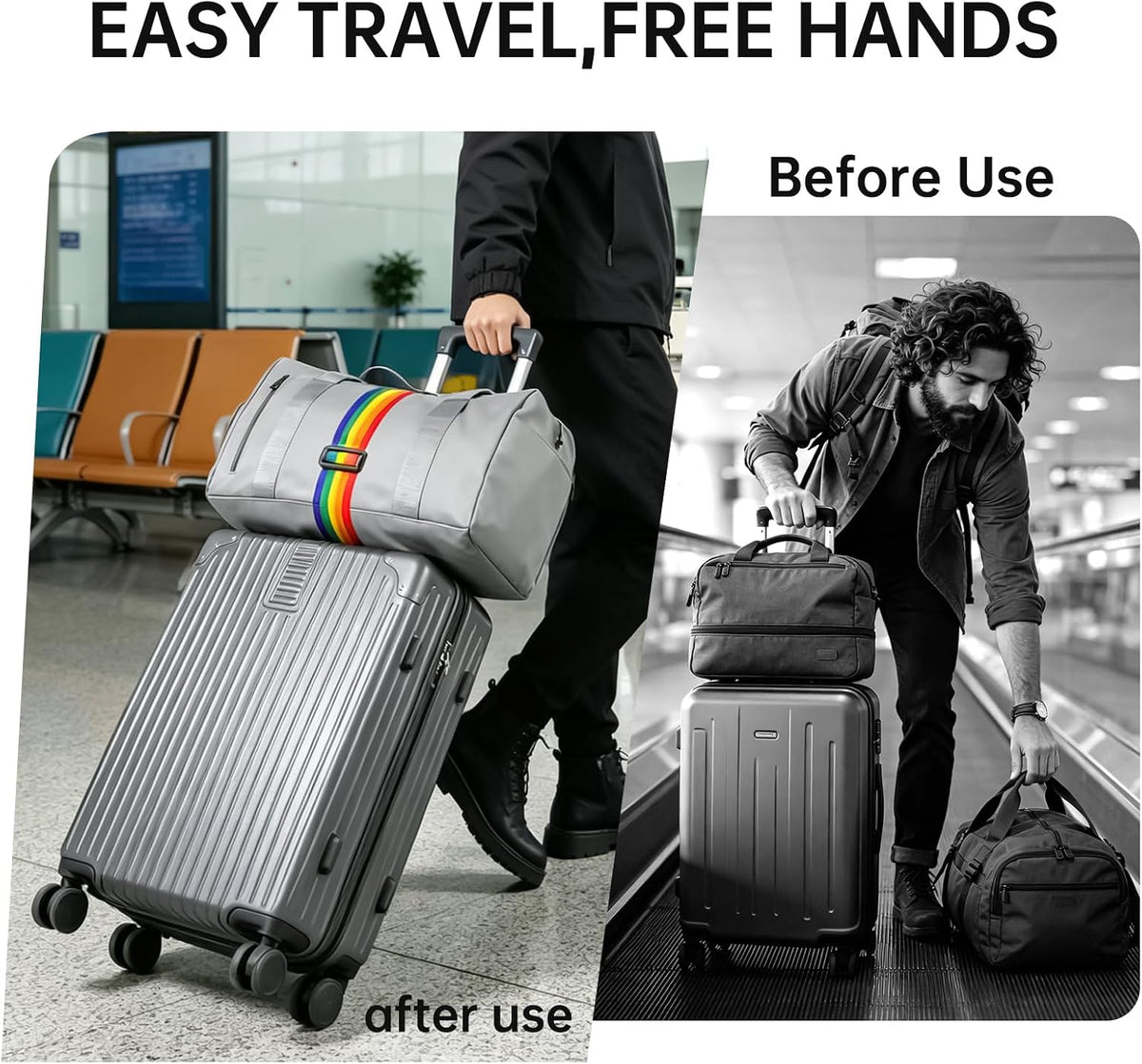 2 Pack Multi Use Strong Adjustable Luggage Connector Straps for Suitcases