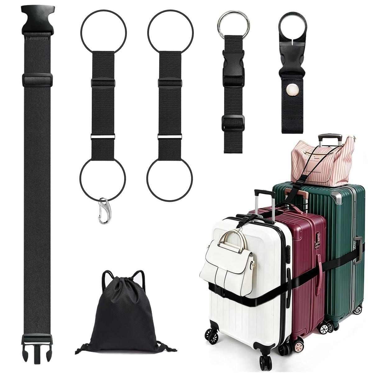 5 Pack Adjustable Luggage Connector Straps for Multiple Suitcases