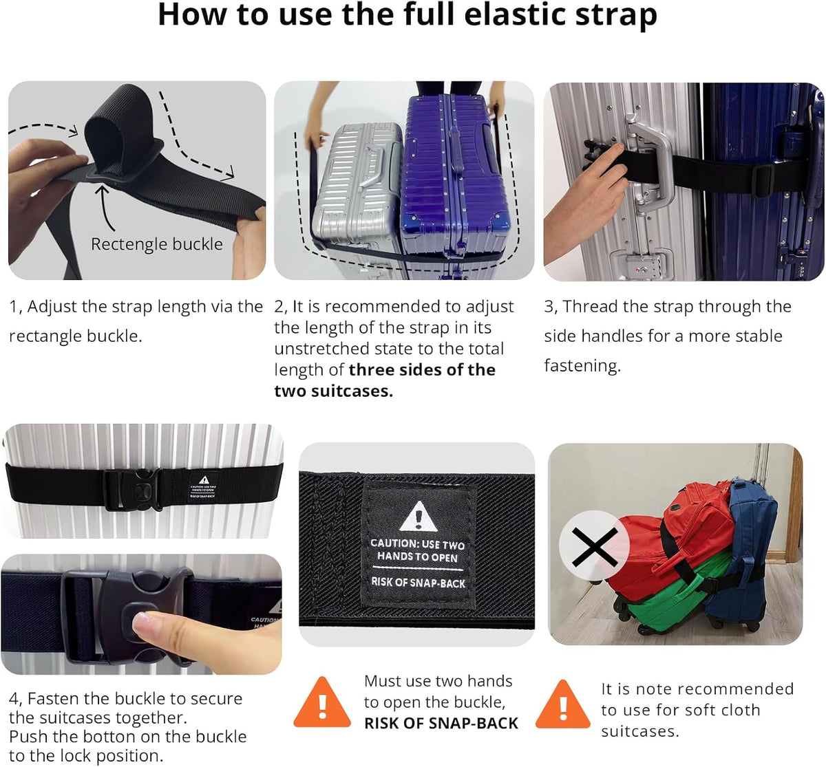 Adjustable Luggage Straps for Suitcases 3 PCS, Heavy Duty Lockable Buckle