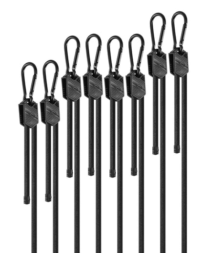 Lucky Straps 48" Black Adjustable Carabiner Bungee Cords with Hooks, 8 Pack