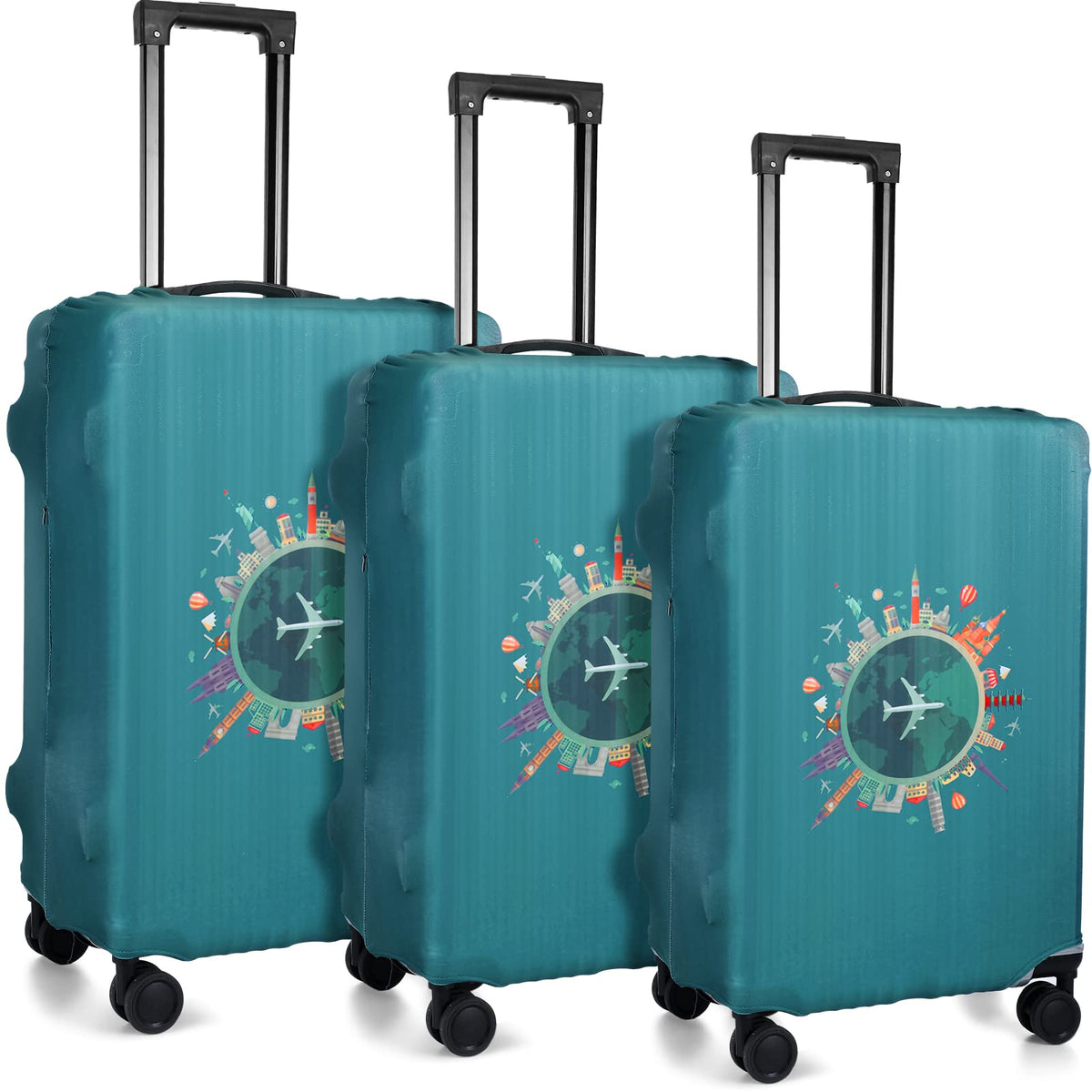 Sherr 3 Pieces Travel Luggage Cover, S/medium/L, Travel Theme, Green