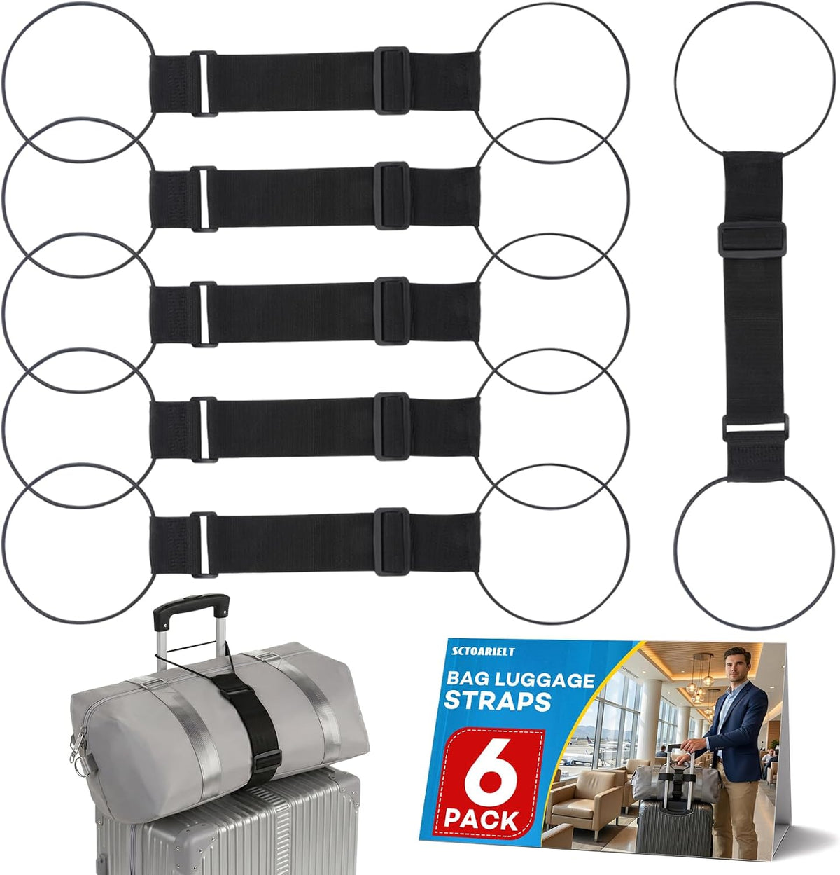 6 Pack Adjustable Multi Use Luggage Connector Straps for Suitcases