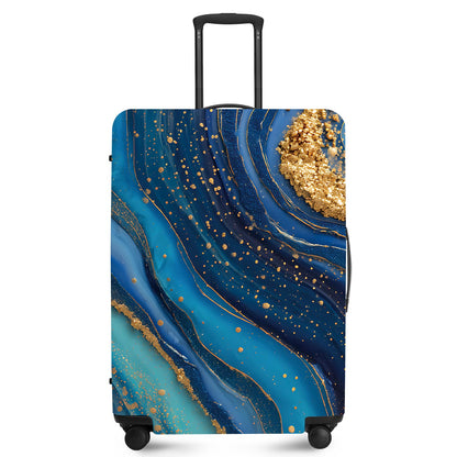 FOREVER QUEEN Blue Gold Luxury Marble Luggage Cover Suitcase Protector Suitcase Cover Anti-Scratch,Stretchable Bag Cover Washable Durable Polyester