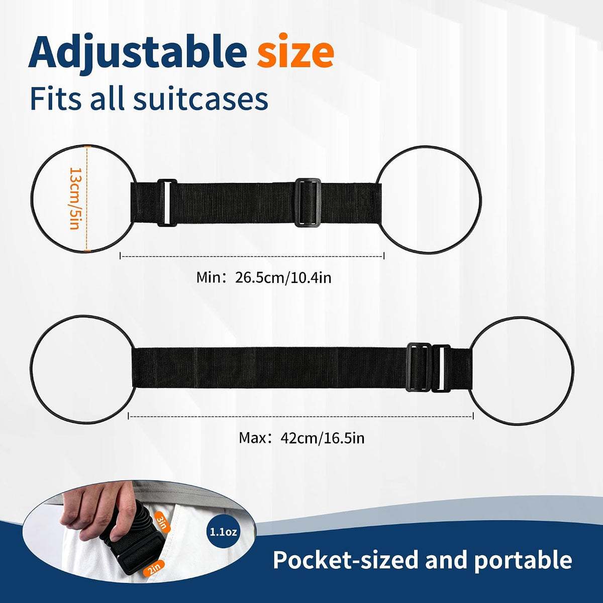 2Pcs Luggage Straps for Suitcases, Adjustable Luggage Connector Straps