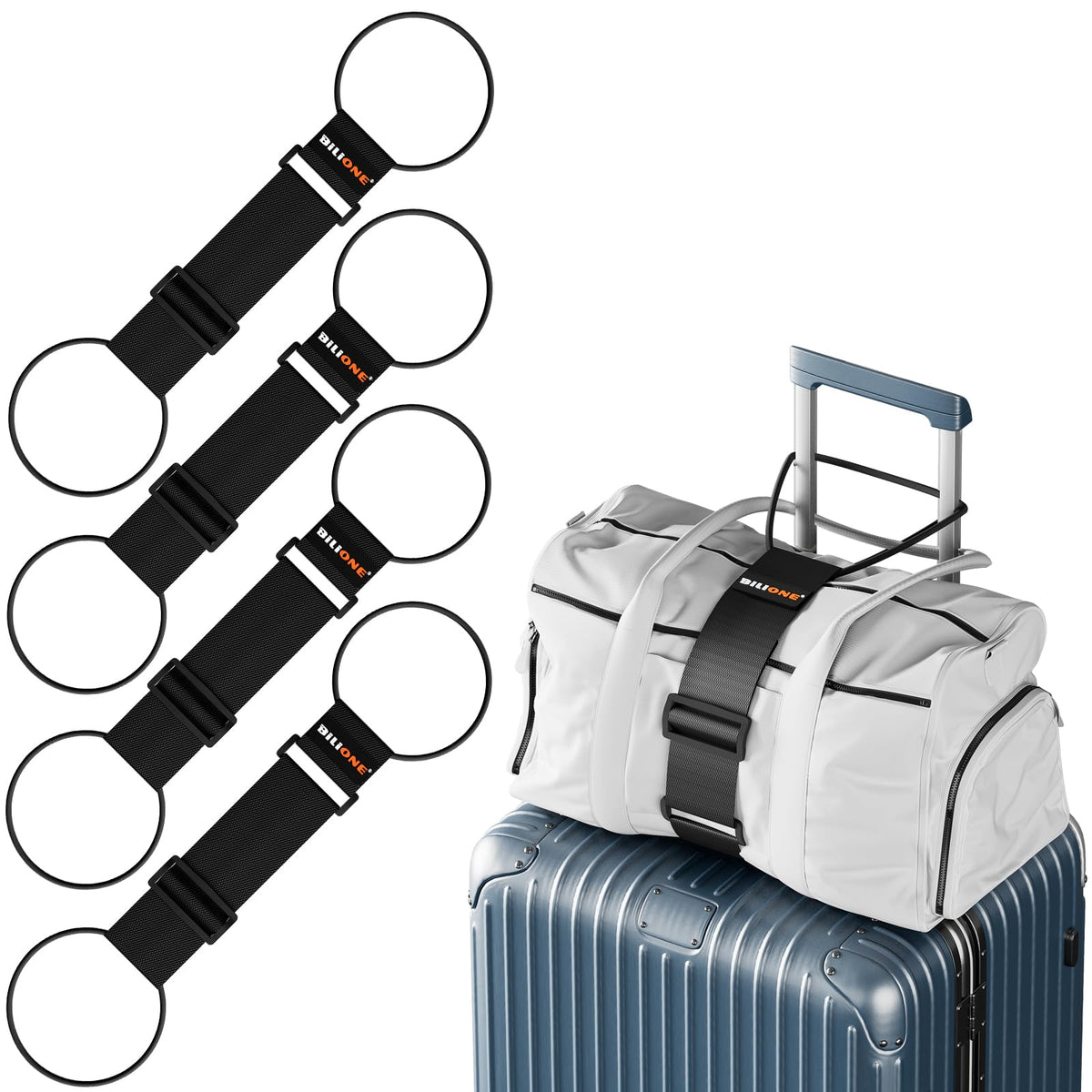 BILIONE 4 Pack Adjustable Elastic Luggage Connector Straps for Suitcases
