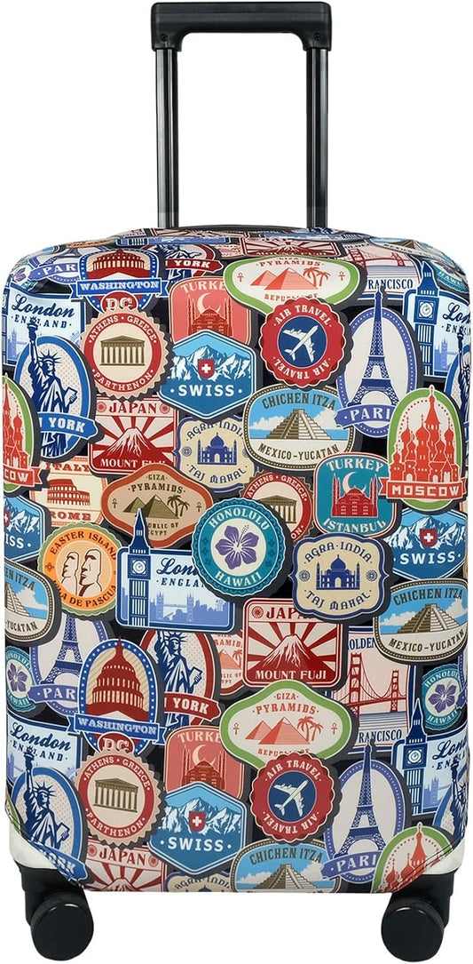 Explore Land Luggage Cover Fits 27-30 inch Case (Landmark Sticker, L)