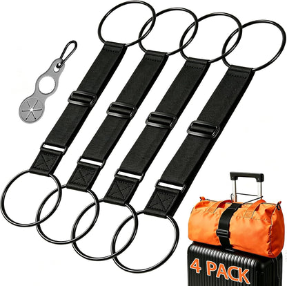 4 Pack Adjustable Luggage Straps for Suitcases with Bottle Strap
