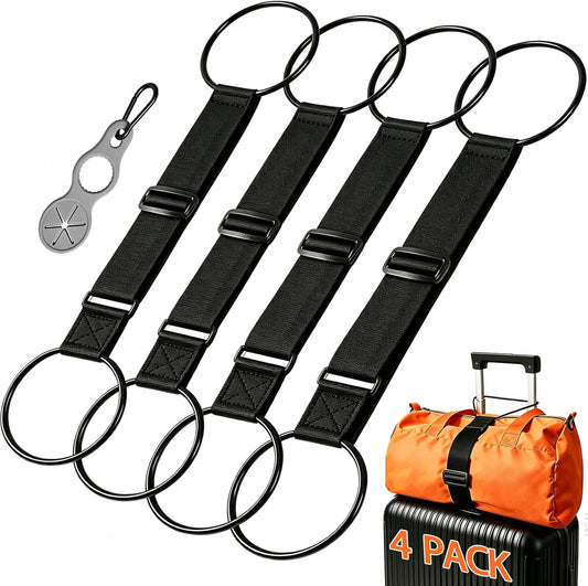 4 Pack Adjustable Luggage Straps for Suitcases with Bottle Strap