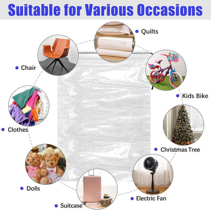 32x42 Inch Large Clear Plastic Suitcase Storage Bags, 3 Pack, 4 Mils