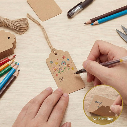 SALLYFASHION 100PCS Gift Tags with String Attached, Kraft Paper Hang Tags