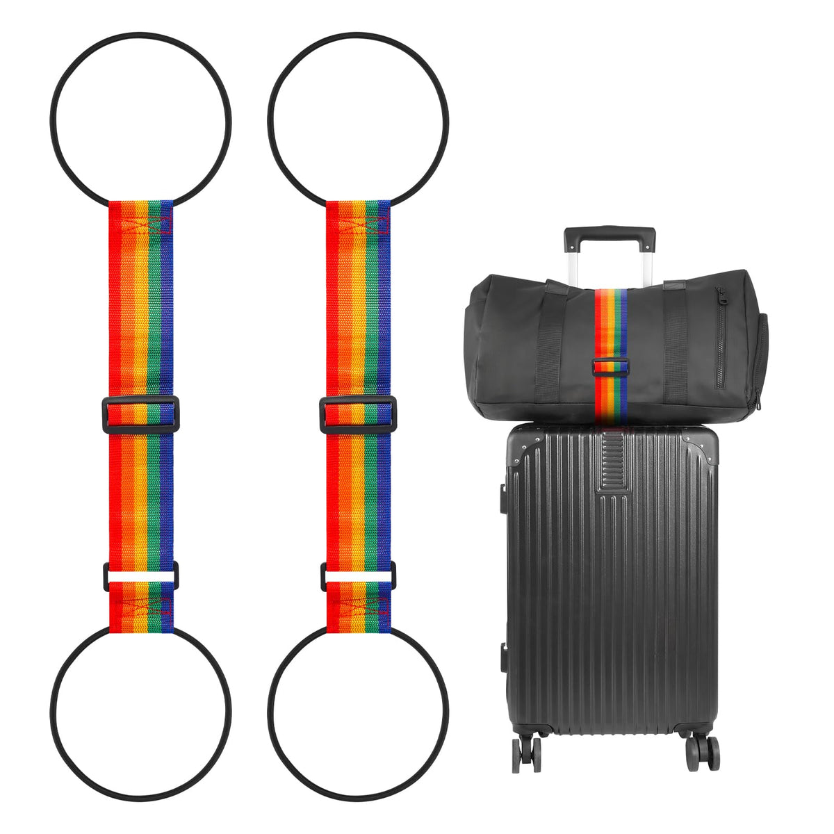 BILIONE Adjustable Luggage Connector Straps for Suitcases 2-Pack (Black)