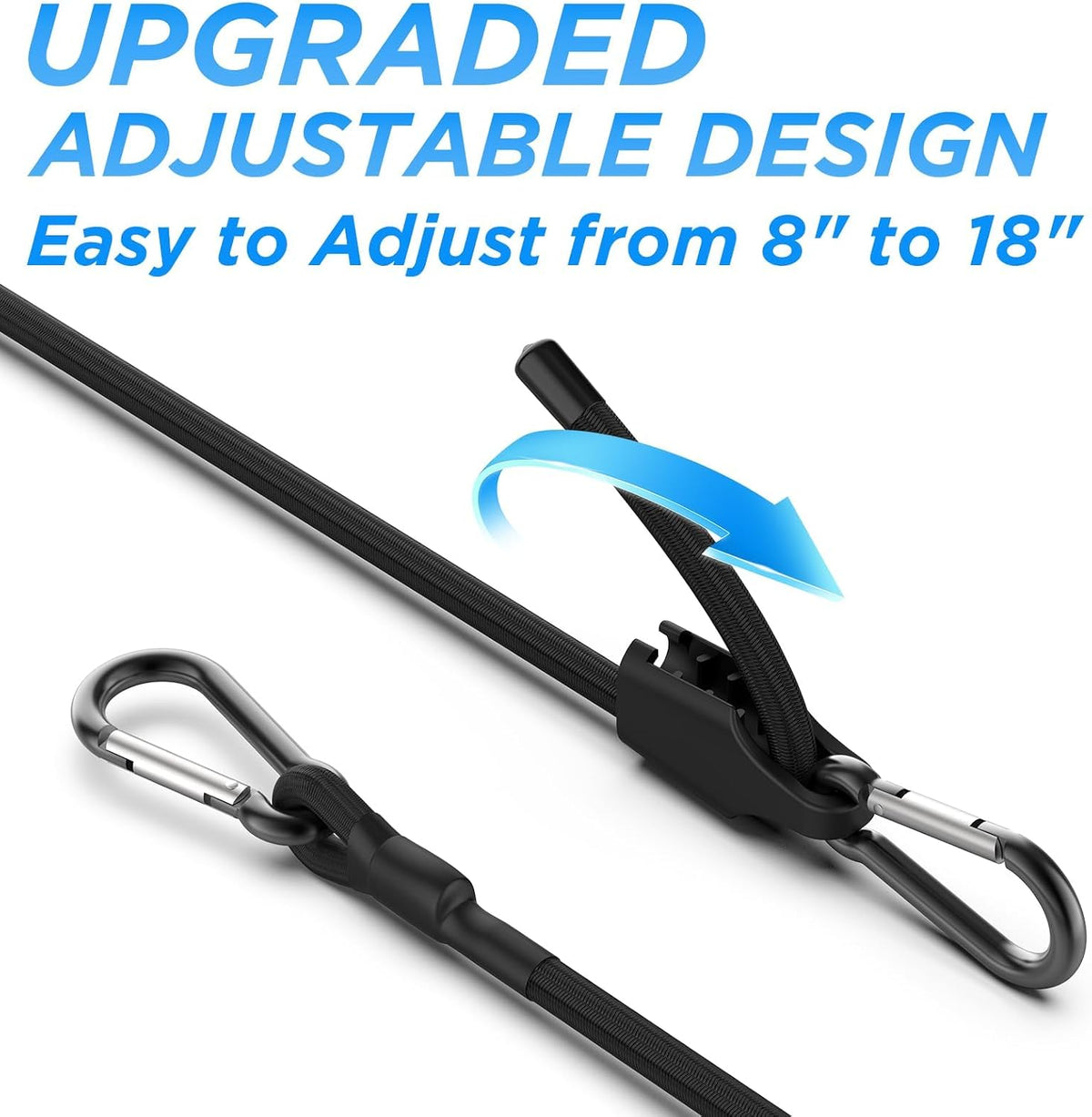 SDTC Tech 12 Inch Adjustable Bungee Cords with Carabiner Hooks