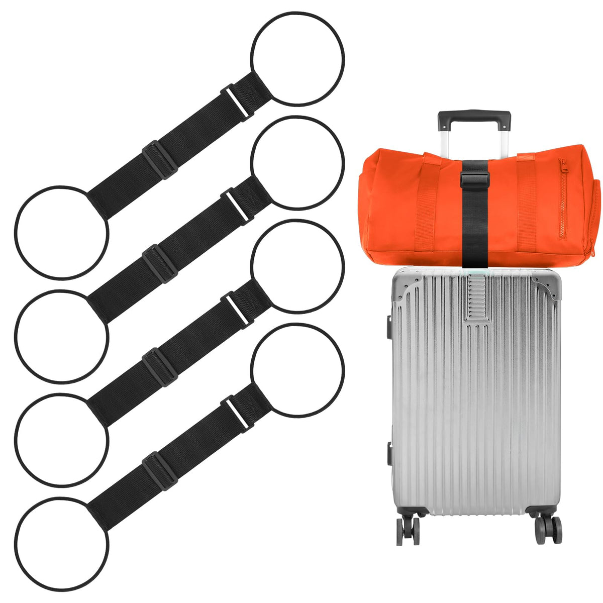 BILIONE Adjustable Luggage Connector Straps for Suitcases 2-Pack (Black)