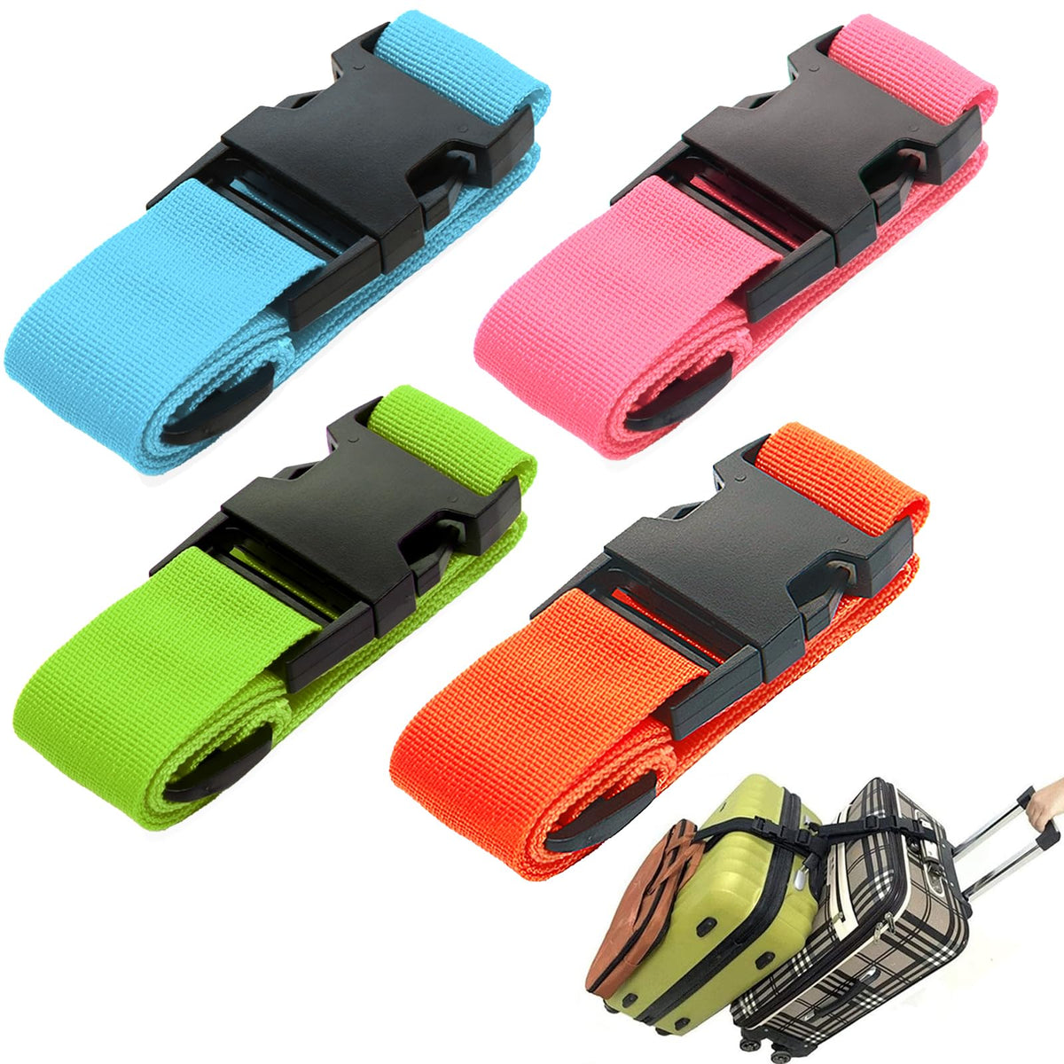 Luggage Straps for Suitcases, Travel Belt Multiple Connector, 2 Pack Black