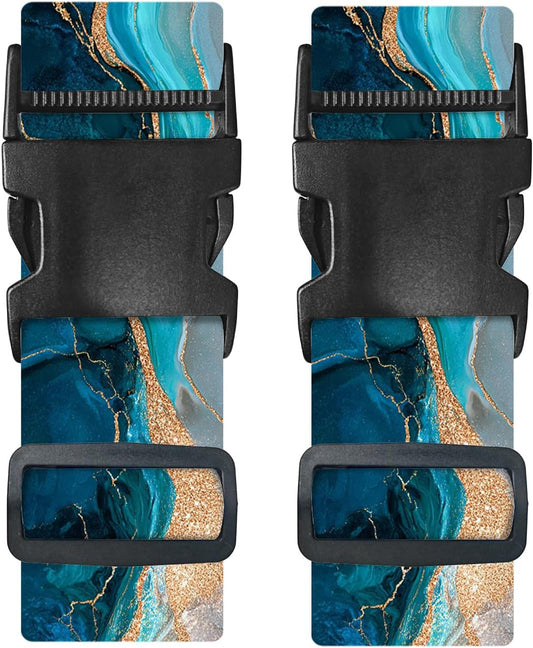 Nuxovilar Luggage Straps of 2 Set Blue Gold Fluid Art Pattern 1.96x90.5in