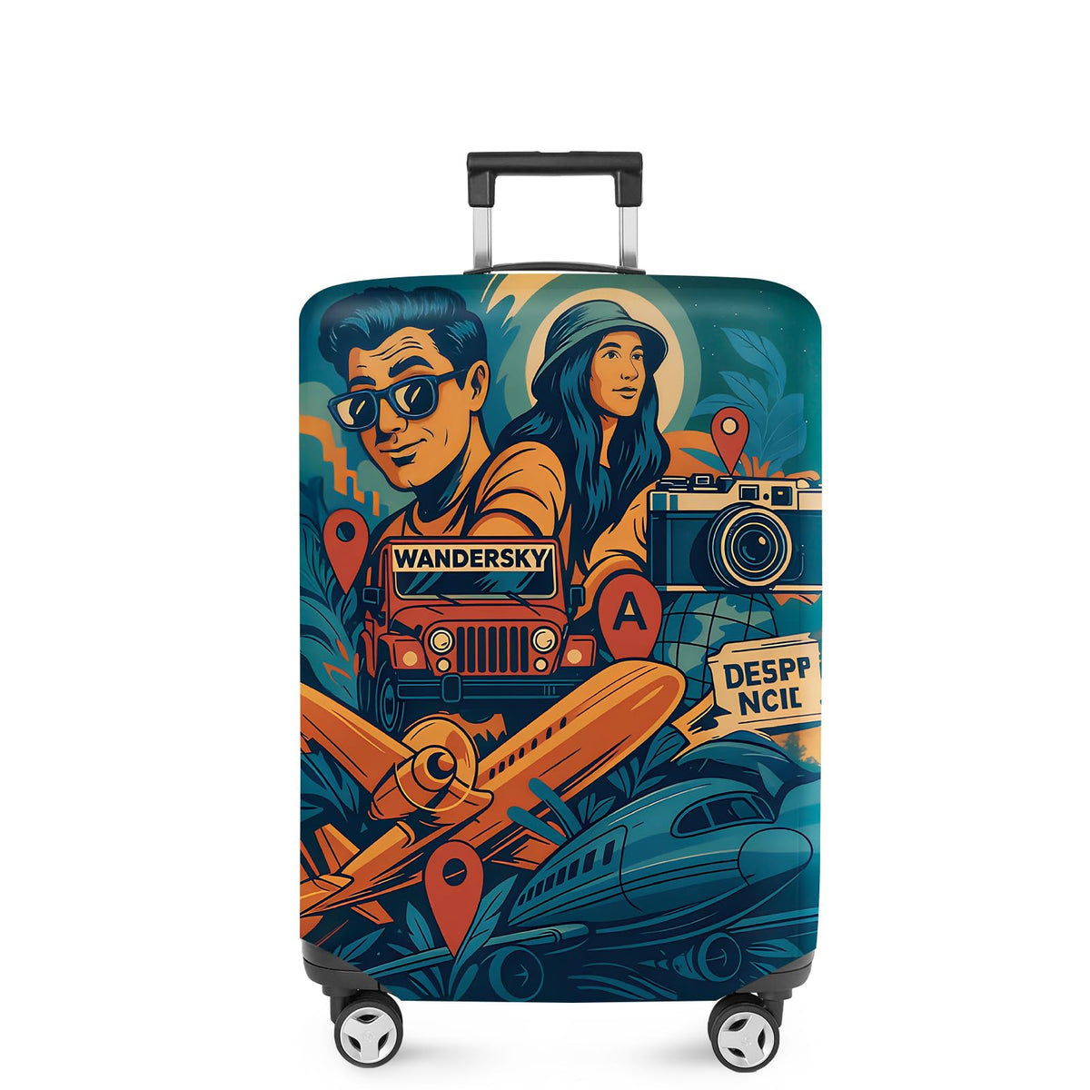 ANNA QUEEN Panda Family Luggage Cover, Cute Panda Design Suitcase Protector, Stretchable Washable Travel Sleeve for 28-30 Inch Luggage