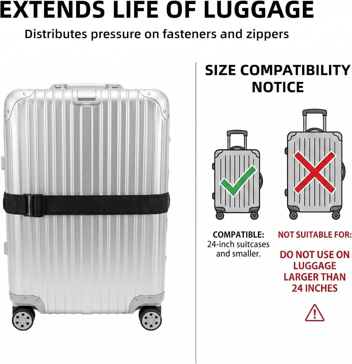 Multi Use Luggage Connector Straps for Suitcases - Adjustable Travel Belt with Secure Buckle to Hold Backpacks Totes and Duffle Bags - Anti Burst Baggage Protection for Rolling Suitcases(2 Pack)