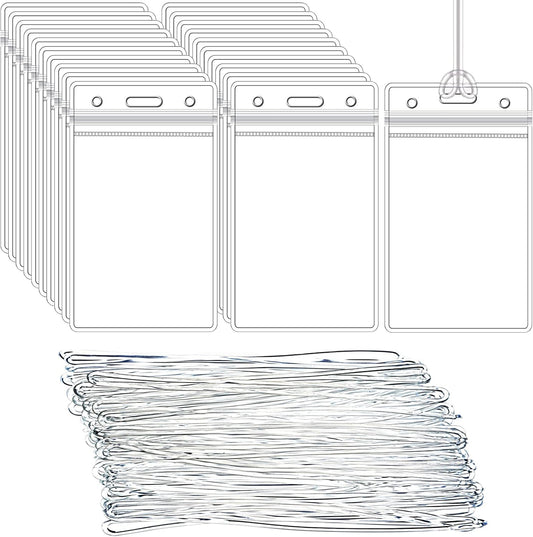 100 Pack Clear Luggage Tags Bag Tags Holder Identification ID Card Badge Holder with Luggage Tag Loop Straps for Business Travel and Office Supplies