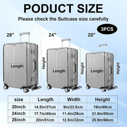 3 Pack Clear Luggage Cover Protectors, TSA Approved Heavy Duty Waterproof PVC Suitcase Covers, Scratch Resistant Travel Protector Fits 20 24 28 Inch Wheeled Hard-Sided Luggage