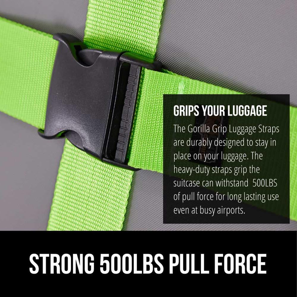 GORILLA GRIP Heavy Duty Luggage Straps for Suitcase, 2 Pack Green