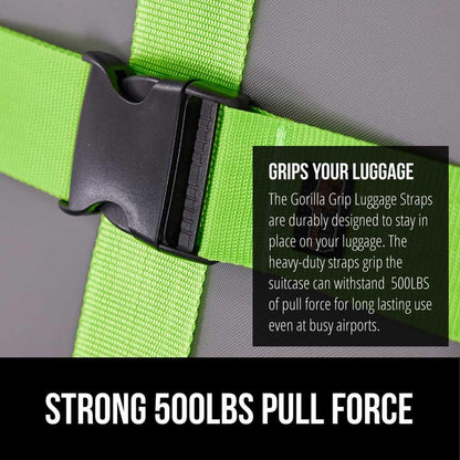GORILLA GRIP Heavy Duty Luggage Straps for Suitcase, 2 Pack Green
