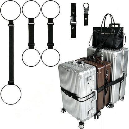 Luggage Straps 3 PCS for Suitcases 2 Short & 1 Long Adjustable Straps with Elastic Thick Rope for Connecting Suitcases and Bags Stably with a Strap Buckle and a Bottle Clip, Pink